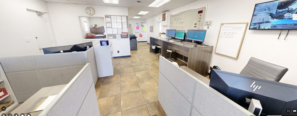 First-person view of customer office building