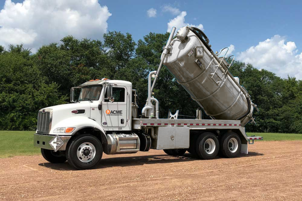 Vacuum Truck Services 3 ACME Environmental's vacuum truck showcasing its' hydraulically powered tank