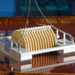 Oil disc skimmer cleaning up thick oil spill