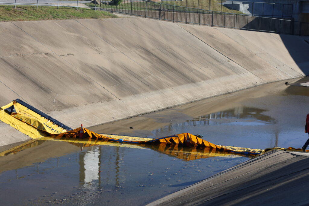 This tabletop drill is simulating a worst-case scenario, and this is a simulated containment strategy, including a water gate to act as a dam