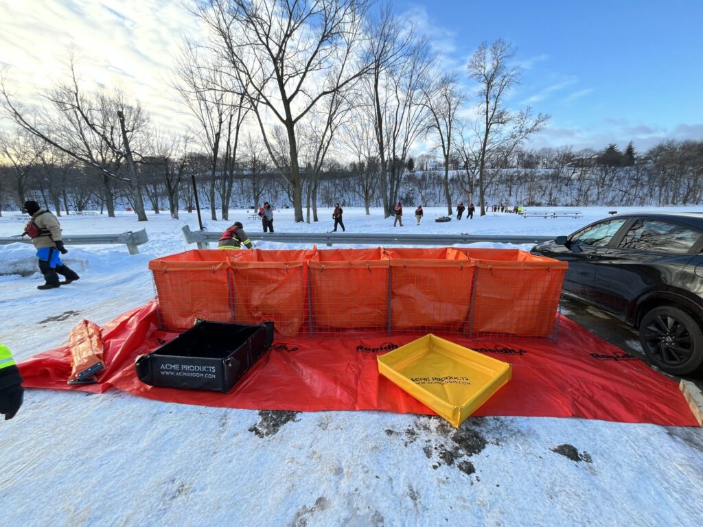 ACME's secondary containment equipment deployed for a spill drill
