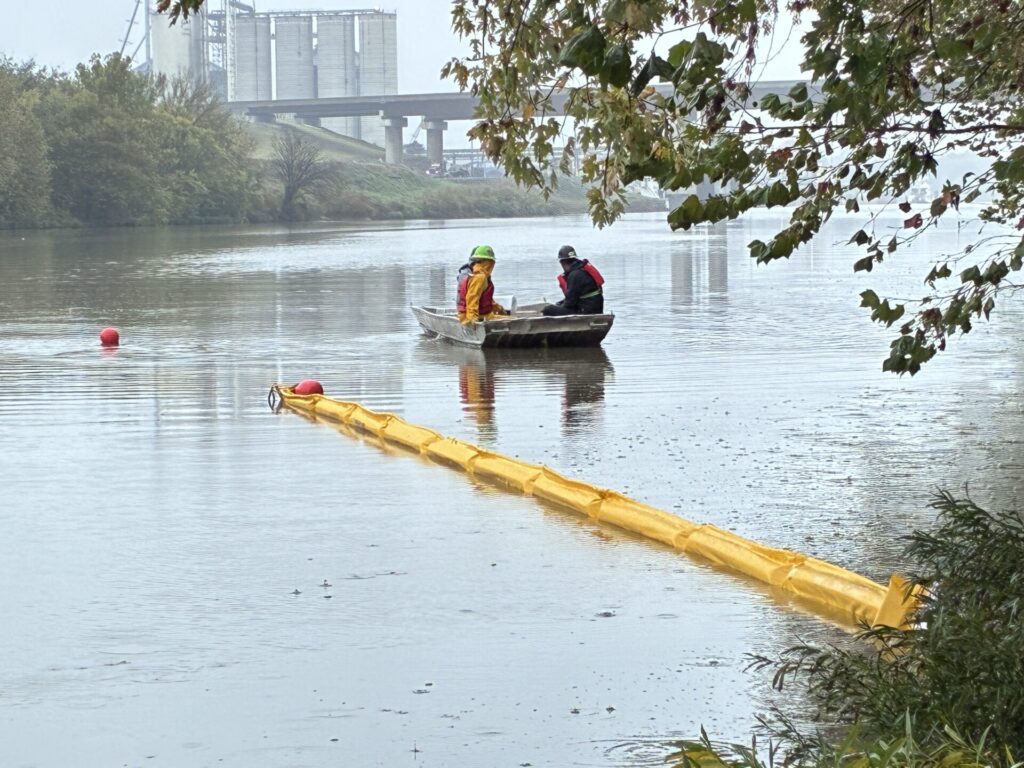 Containment boom section deployed