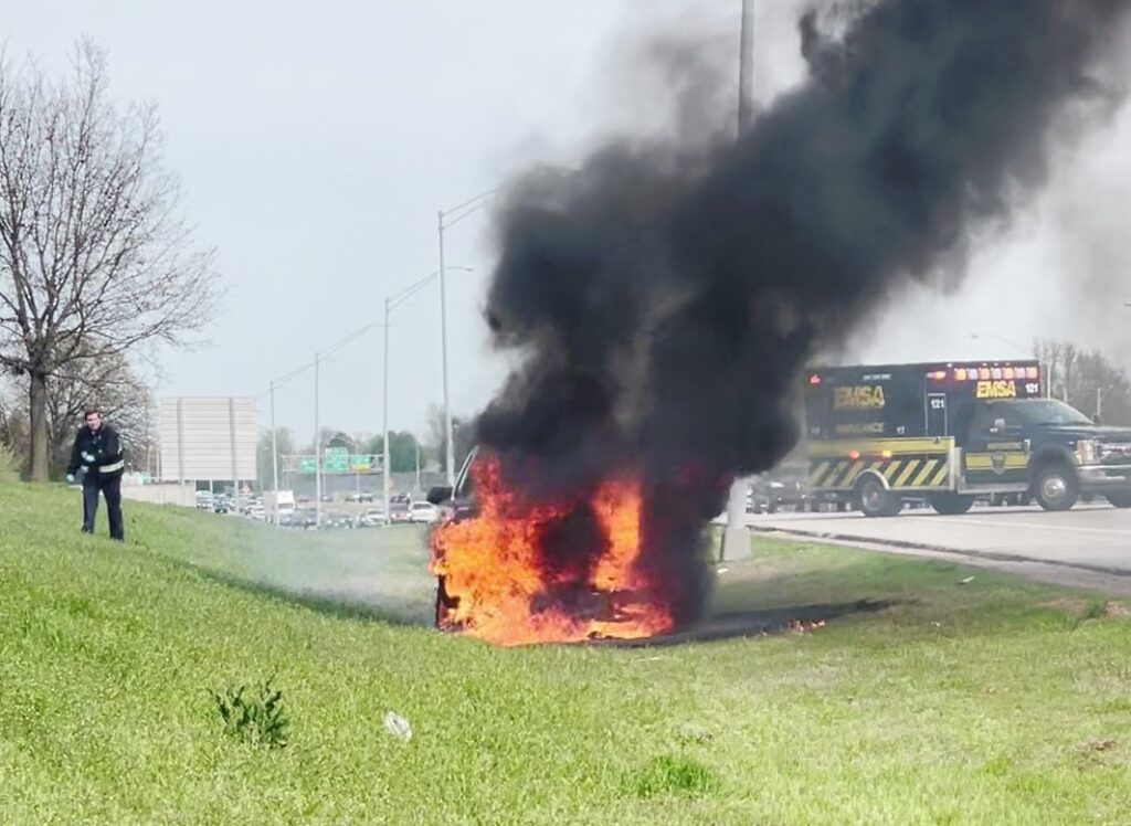 Truck on fire at HWY 169 and Memorial Exit ramp that Manny Hernandez assisted in putting out